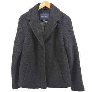 Lands End Women's Black Teddy Fleece Coat Size 12 Textured Wool Blend Jacket‎
